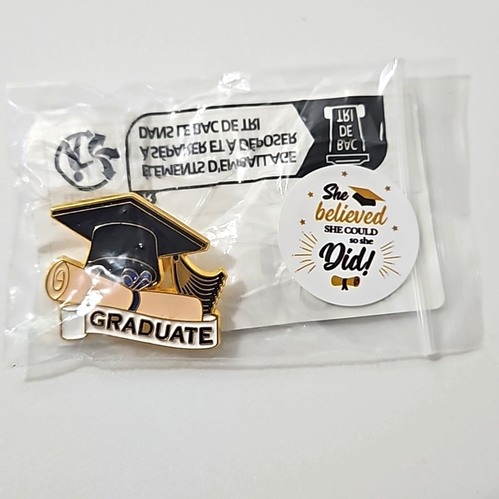 Graduation Party decor black and gold banner Cupcakes toppers Enamel Grad Pin - Picture 10 of 17